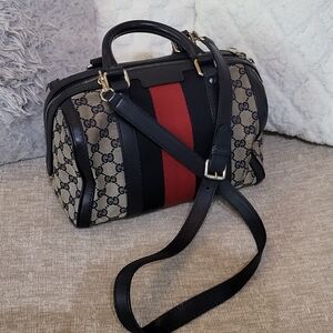 GUCCI Monogram Vintage Web Small Boston 25..Authentic w/COA...